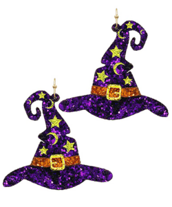 Halloween Witch Hat Glitter Earrings