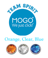 Mogo Team Bling Orange, Clear, Blue Charm Tin